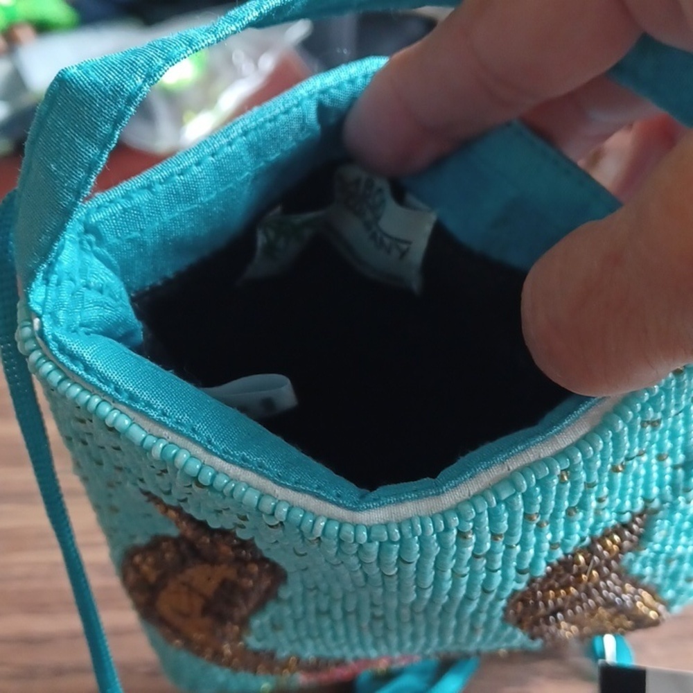 Bamboo Trading Company Beaded Horseshoe Club Bag, 8x5, Turquoise - Picture 6 of 7
